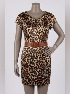 Leopard Print Sheath Shift Silky Mini Dress